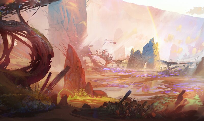 Alien Landscape with Glowing Plants — Orange