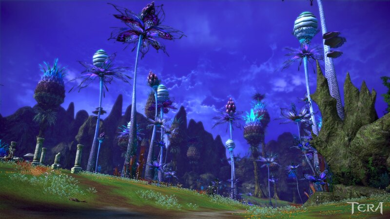 Alien Landscape with Glowing Plants — Purple