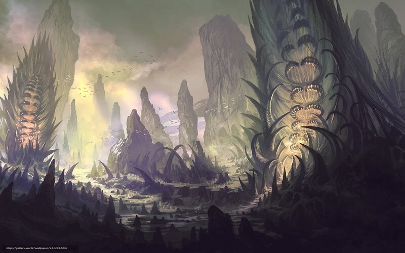 alien landscape with glowing plants