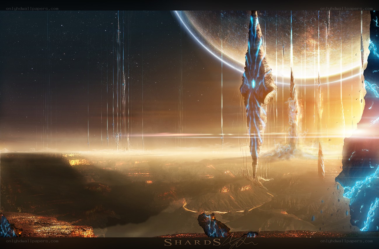 alien landscape with glowing shards