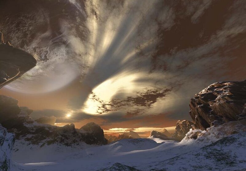 alien landscape with glowing sky