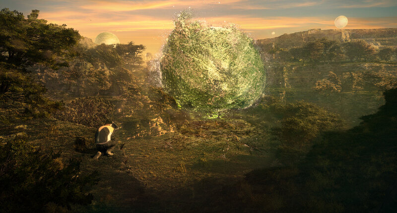 alien landscape with glowing sphere
