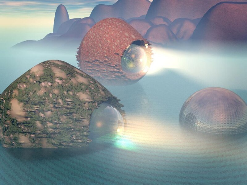 alien landscape with glowing spheres