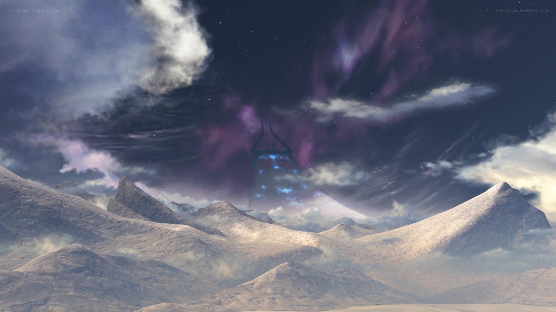 alien landscape with glowing structure