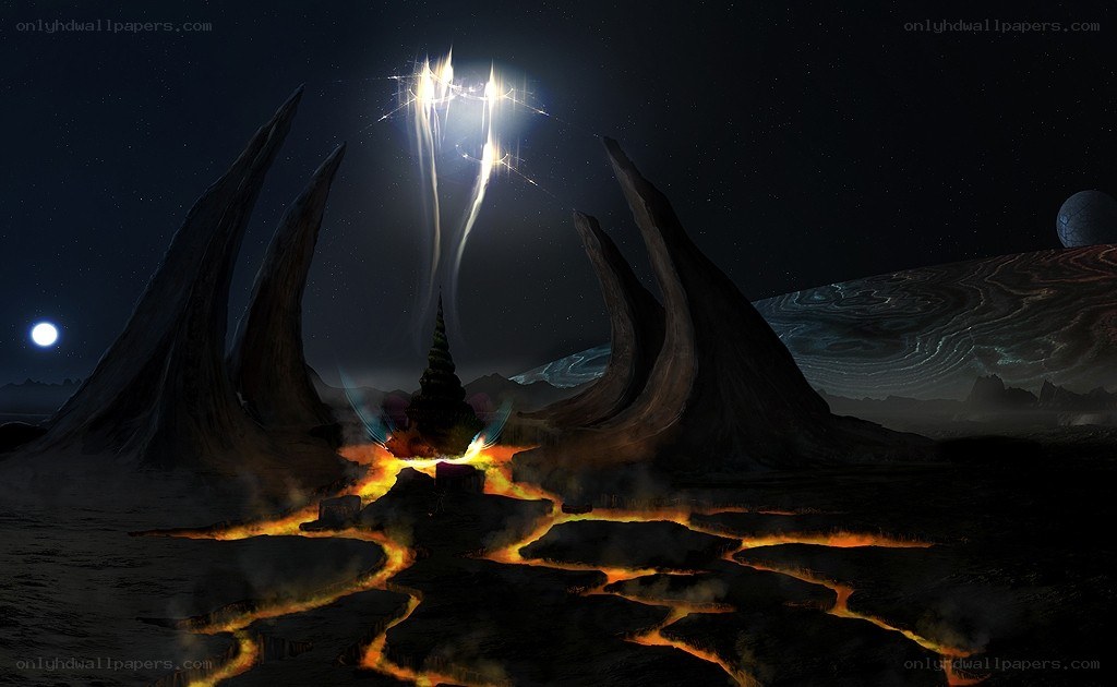 alien landscape with glowing structures