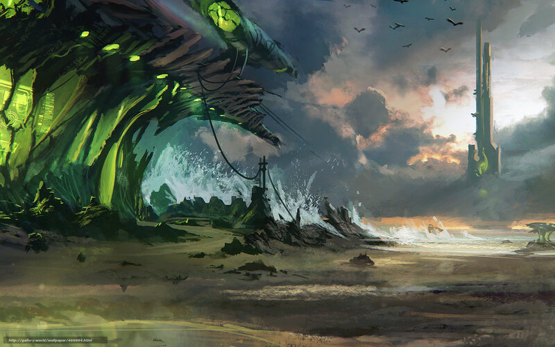 alien landscape with glowing structures