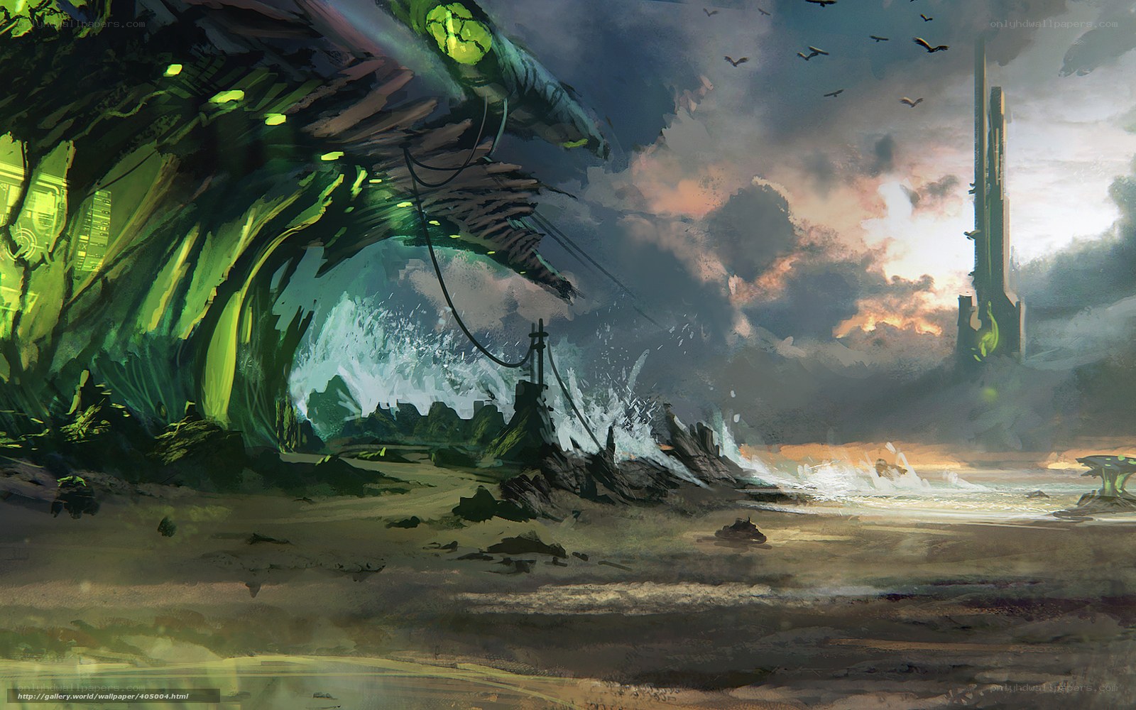 alien landscape with glowing structures