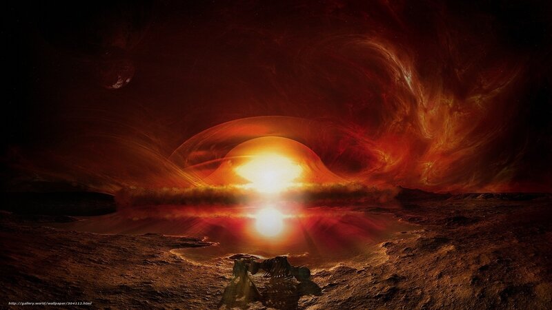 alien landscape with glowing sun