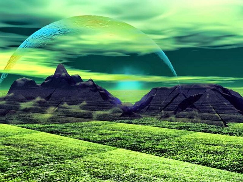 alien landscape with green dome