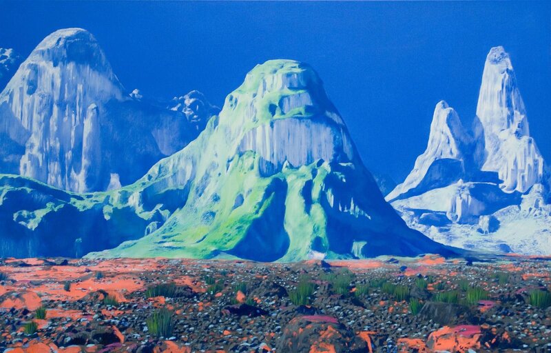 alien landscape with green mountains