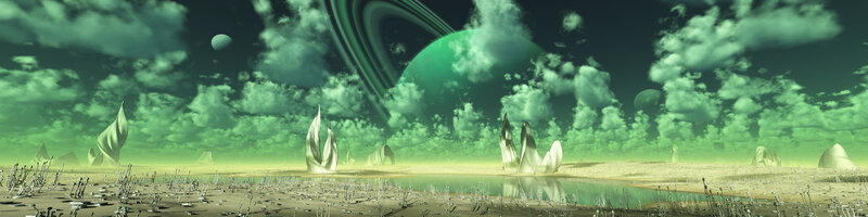 alien landscape with green planet