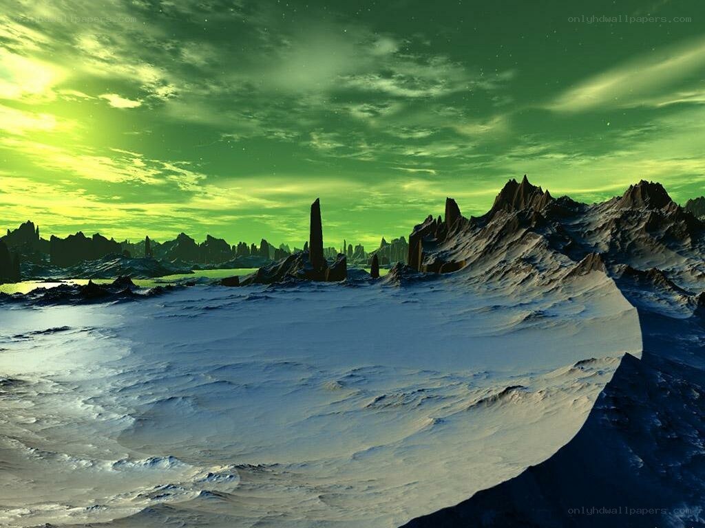 alien landscape with green sky