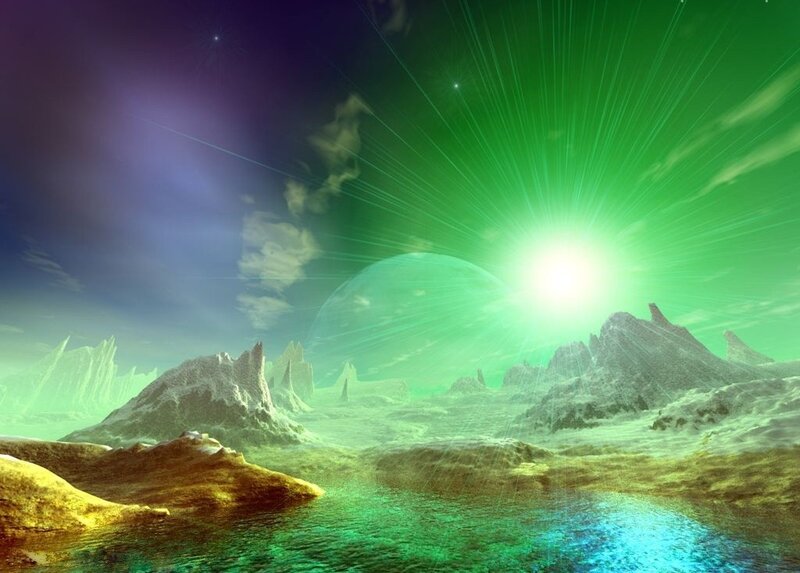 Alien Landscape with Green Sun — Dramatic