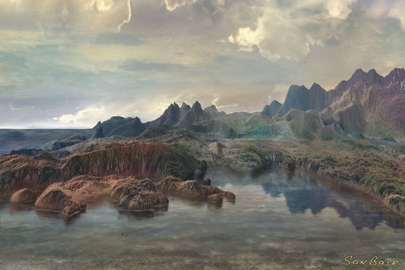alien landscape with lake