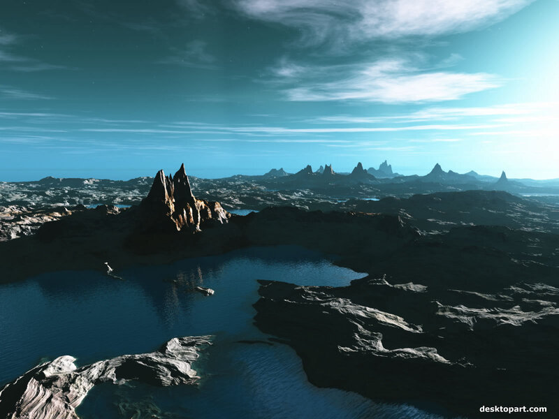 Alien Landscape with Lake — Blue, Serene