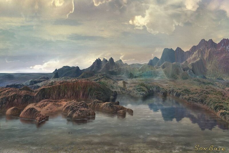 Alien Landscape with Lake — Brown, Dramatic