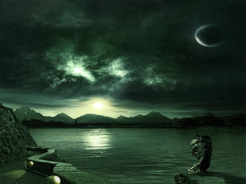Alien Landscape with Lake — Green