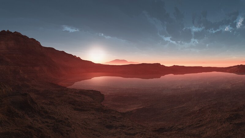 Alien Landscape with Lake — Red, Dramatic