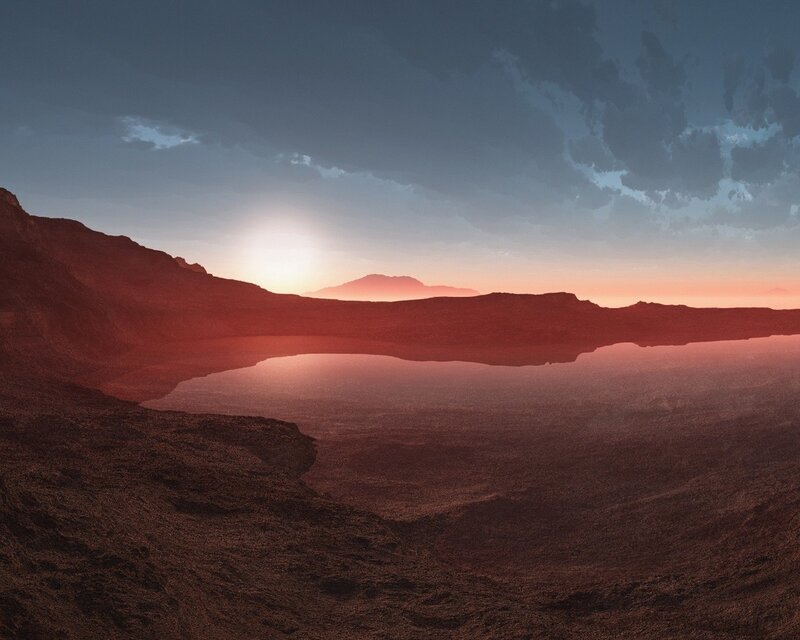 Alien Landscape with Lake — Red