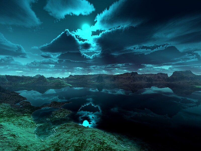 Alien Landscape with Lake — Teal