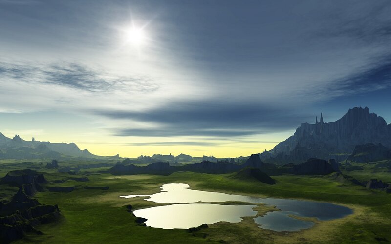 alien landscape with lakes
