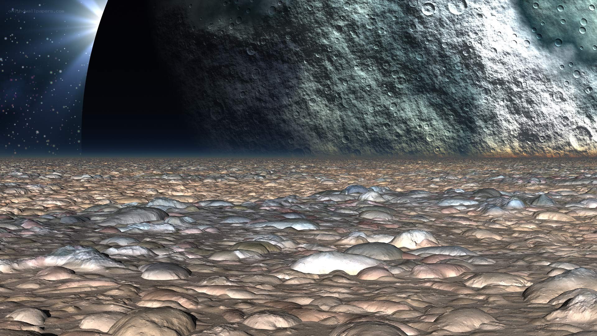 alien landscape with large moon