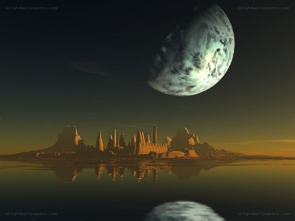 alien landscape with large moon