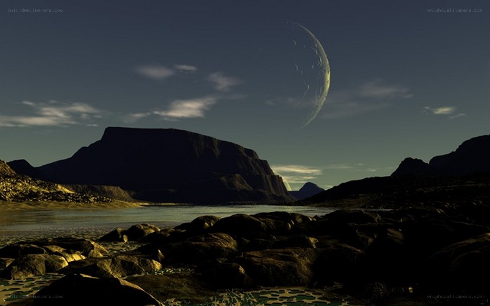alien landscape with large moon