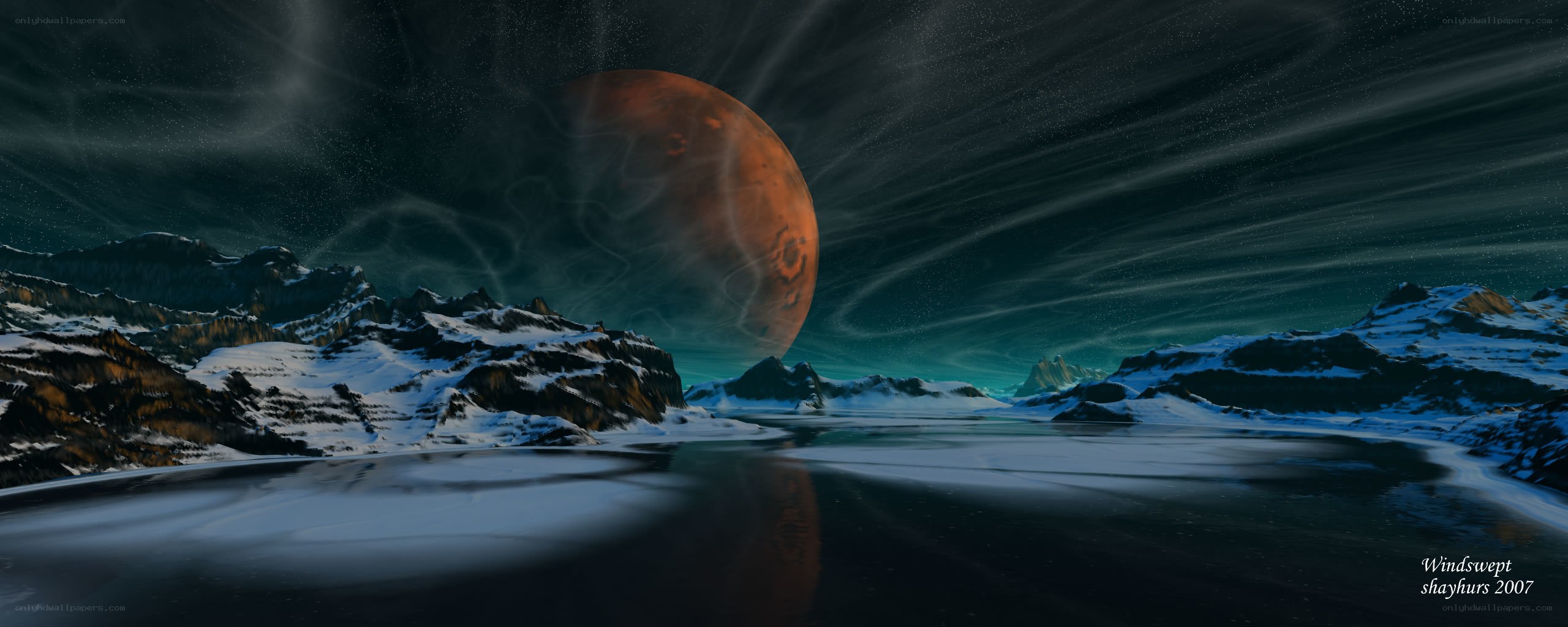 Alien landscape with large moon