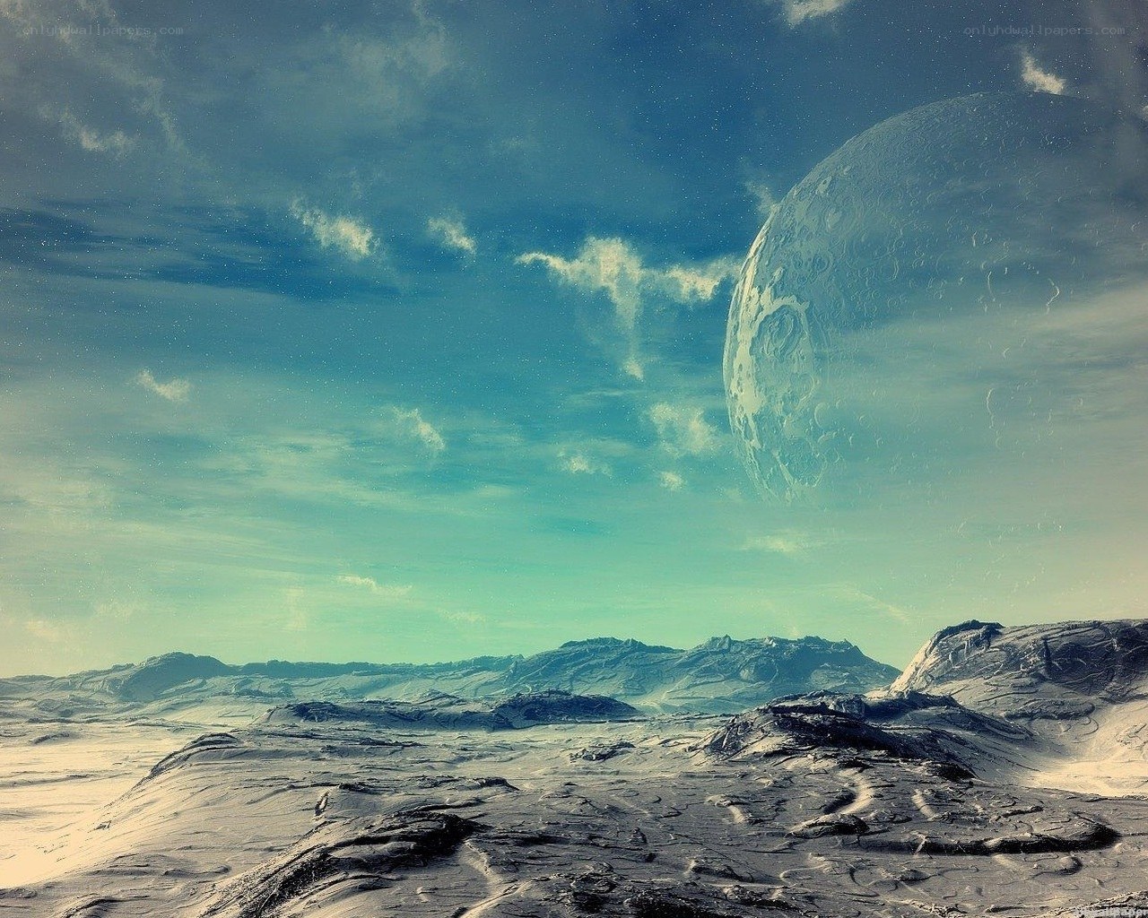 Alien landscape with large moon