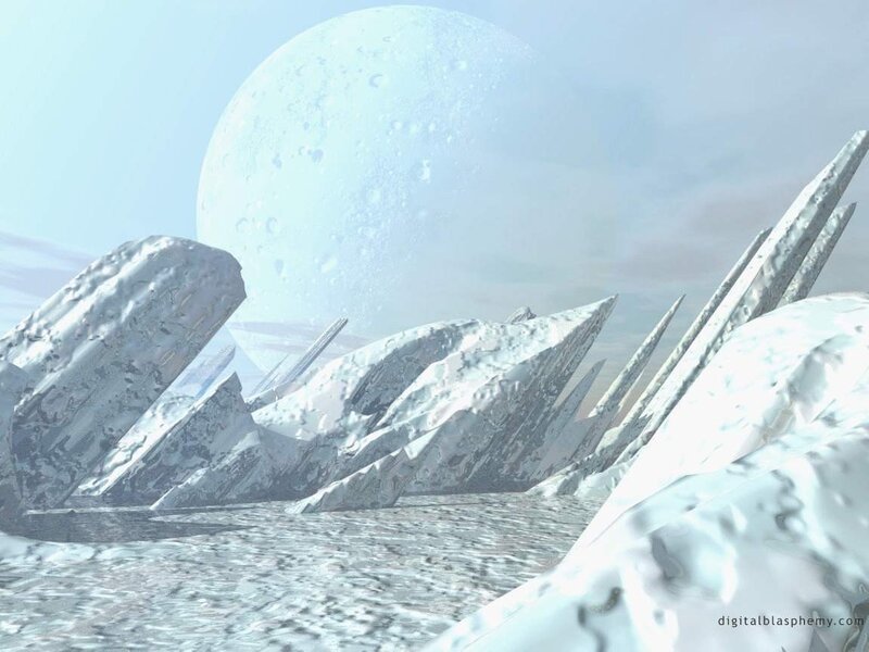 alien landscape with large moon