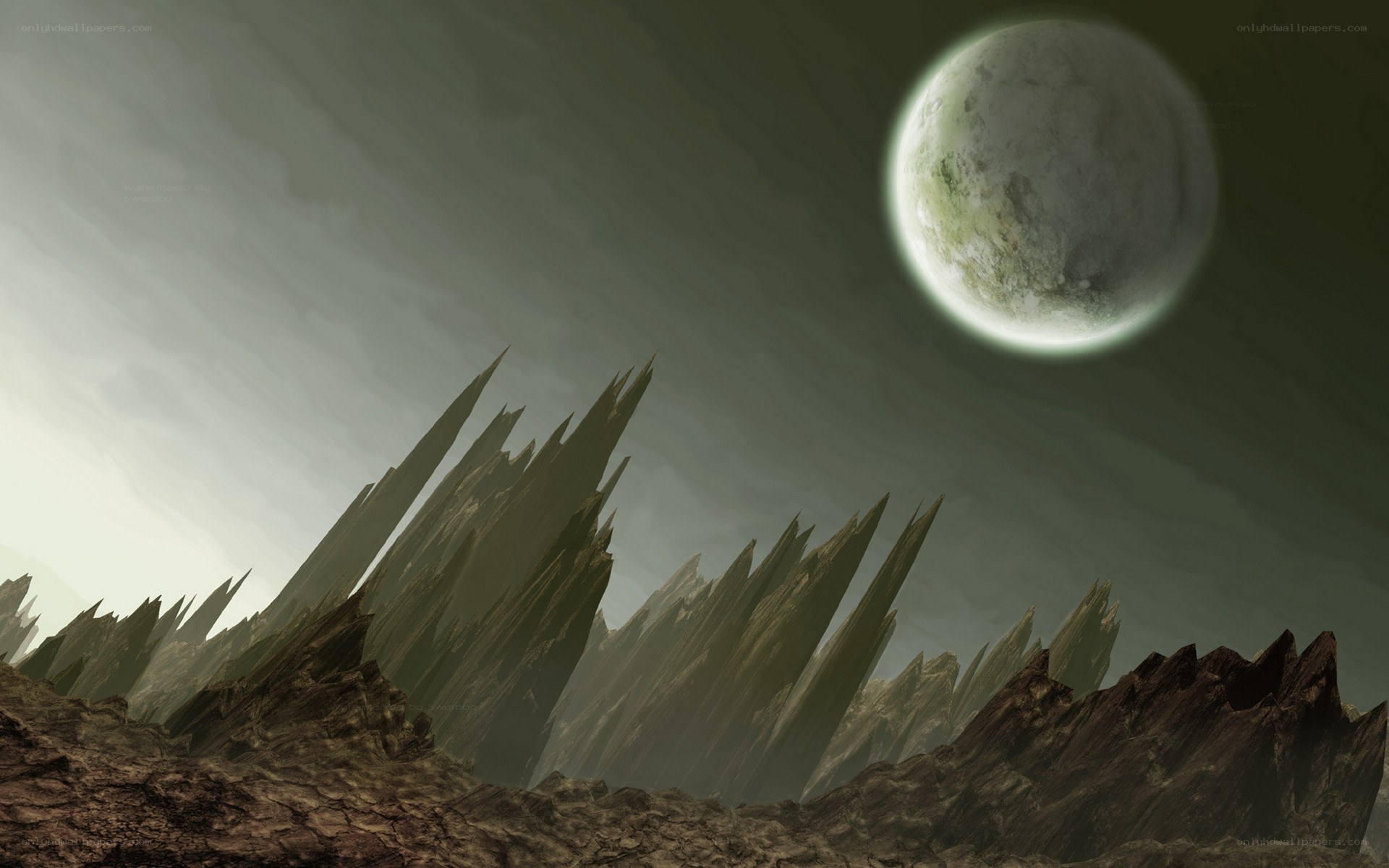 alien landscape with large moon