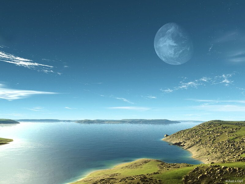 Alien landscape with large moon