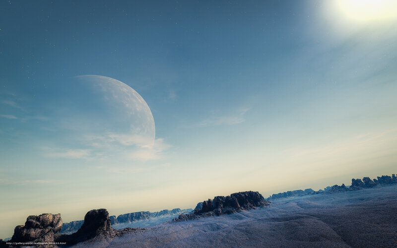 Alien landscape with large moon