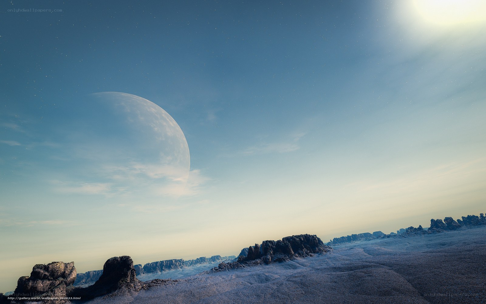 Alien landscape with large moon