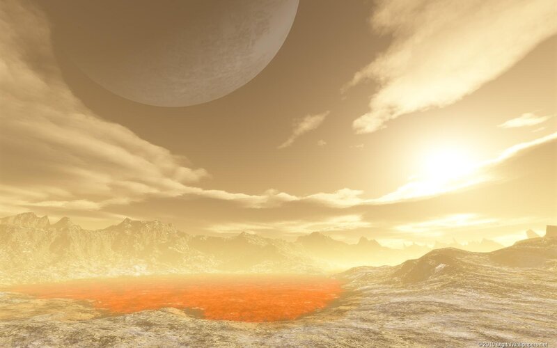 alien landscape with lava lake