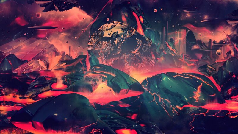 Alien Landscape with Lava — Red