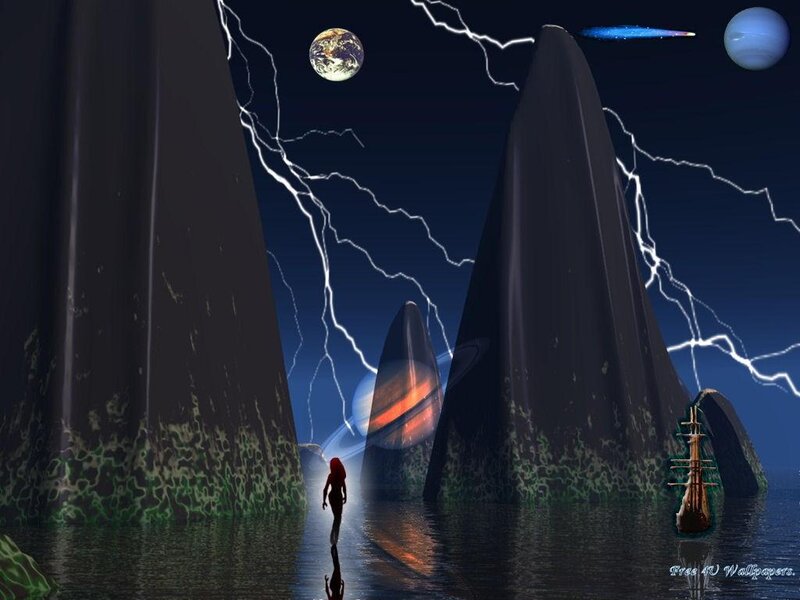 alien landscape with lightning