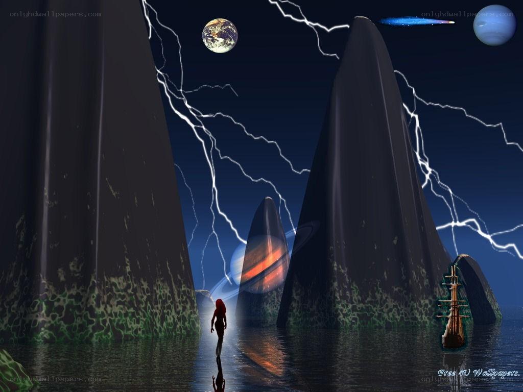 alien landscape with lightning