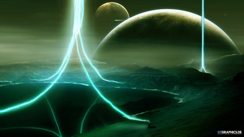 Alien Landscape with Lightning — Green, Dramatic, Night