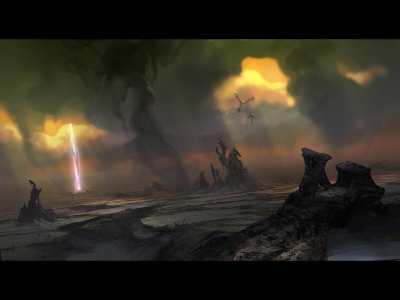 Alien Landscape with Lightning — Green, Dramatic, Sunset