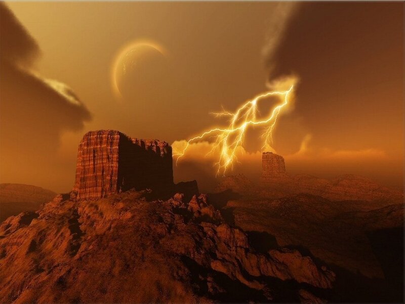 Alien Landscape with Lightning — Orange