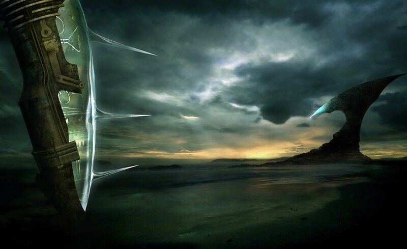 alien landscape with mechanical structure