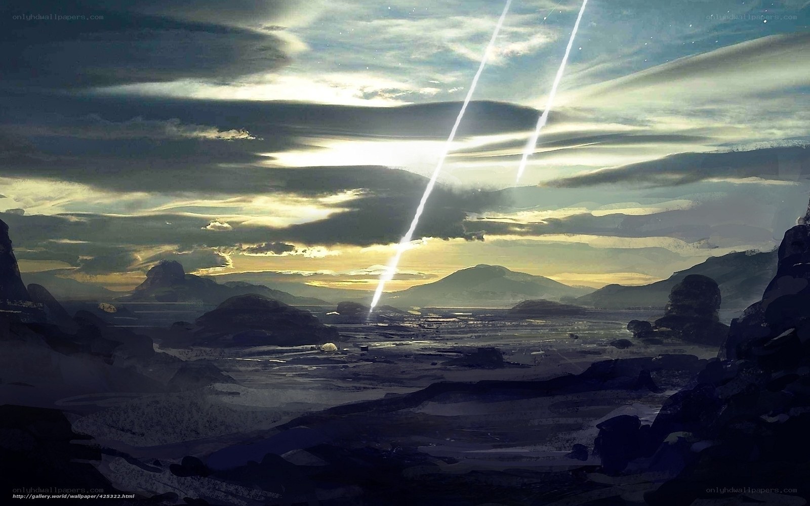 alien landscape with meteor showers