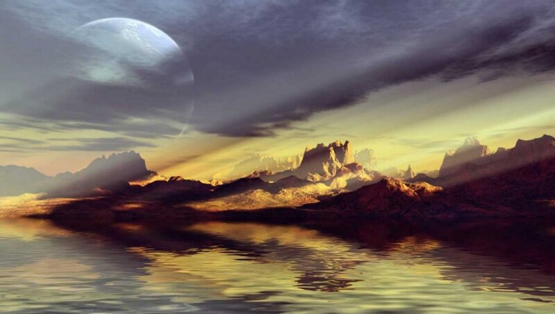 alien landscape with moon