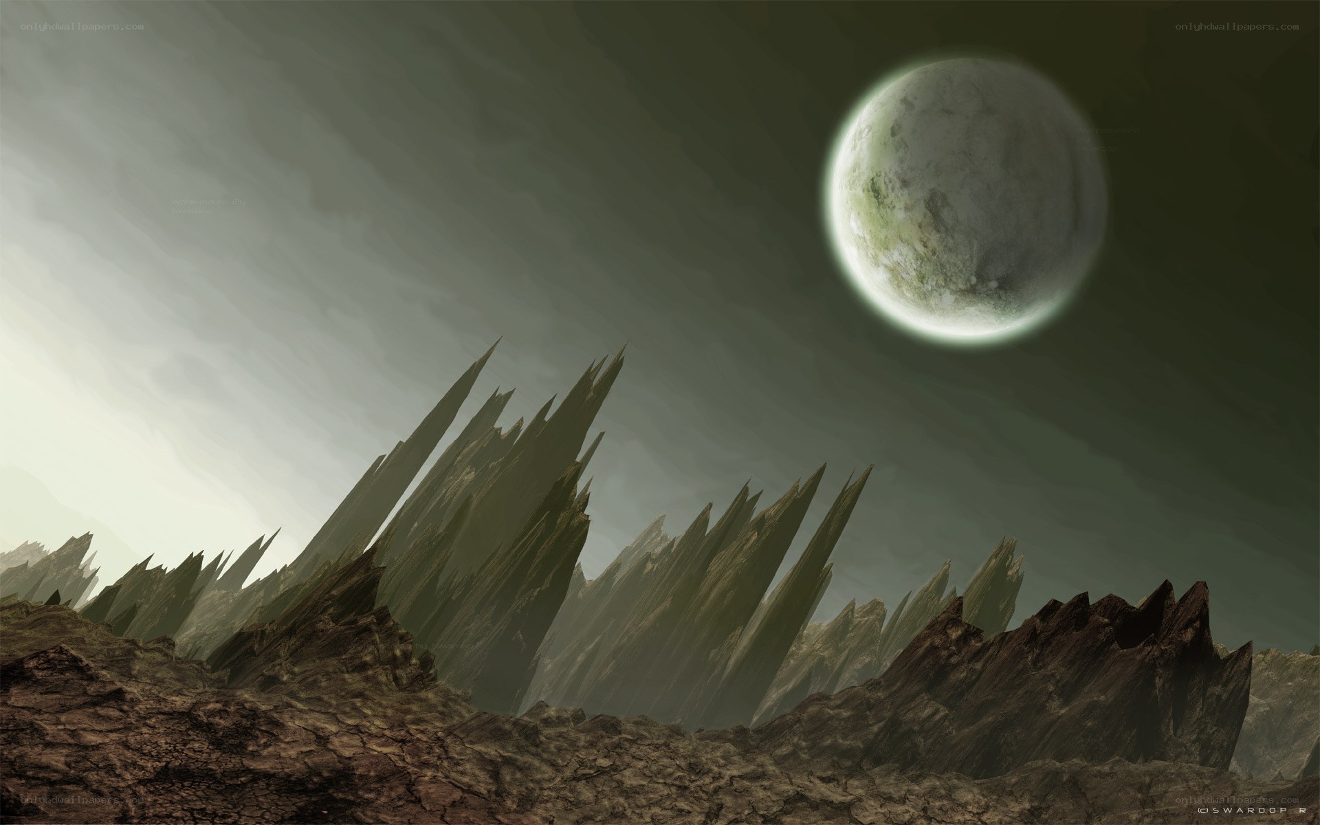 alien landscape with moon