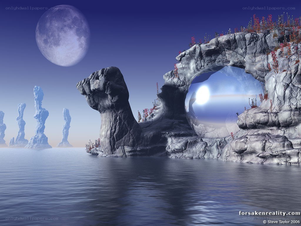 alien landscape with moon