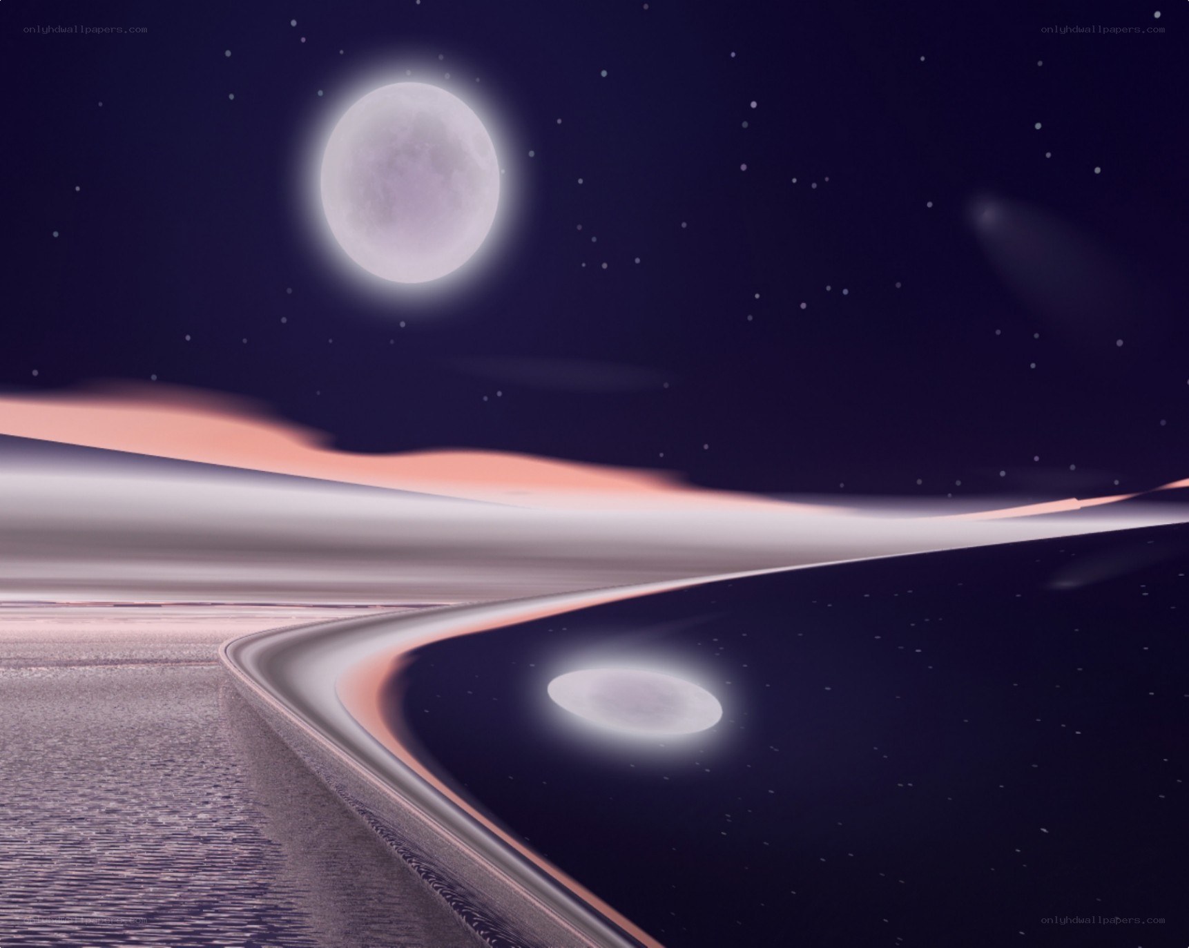 alien landscape with moon and rings