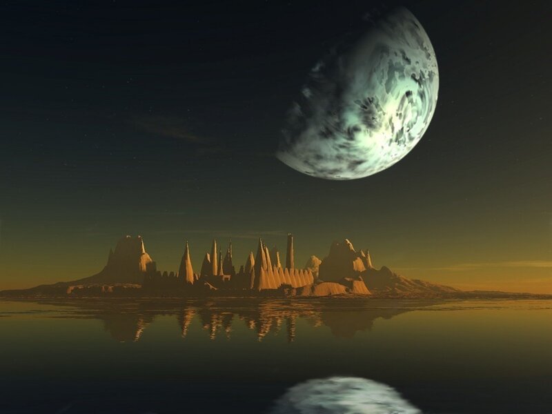 Alien Landscape with Moon — Black, Serene