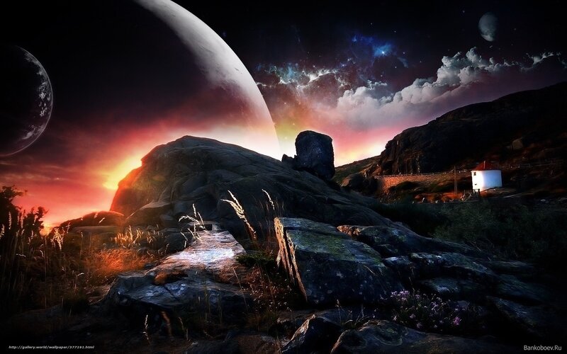 Alien Landscape with Moon — Black
